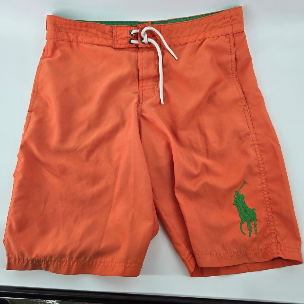Polo Ralph Lauren Swim Trunks Boys L 14-16 Orange Big Pony Board Shorts